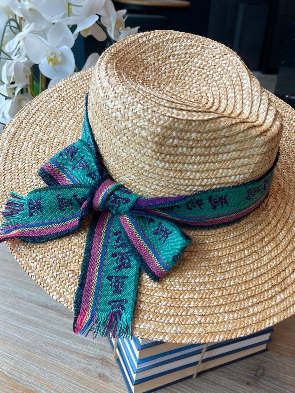 Size M/L, 3.75" Wide Brim One-of-a-Kind Handcrafted Designer Panama Straw Sun Ha